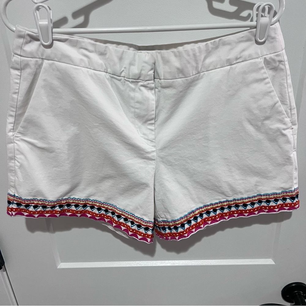 Cynthia Rowley White Embroidered Hem Shorts Womens Size 12 Boho Geometric Summer